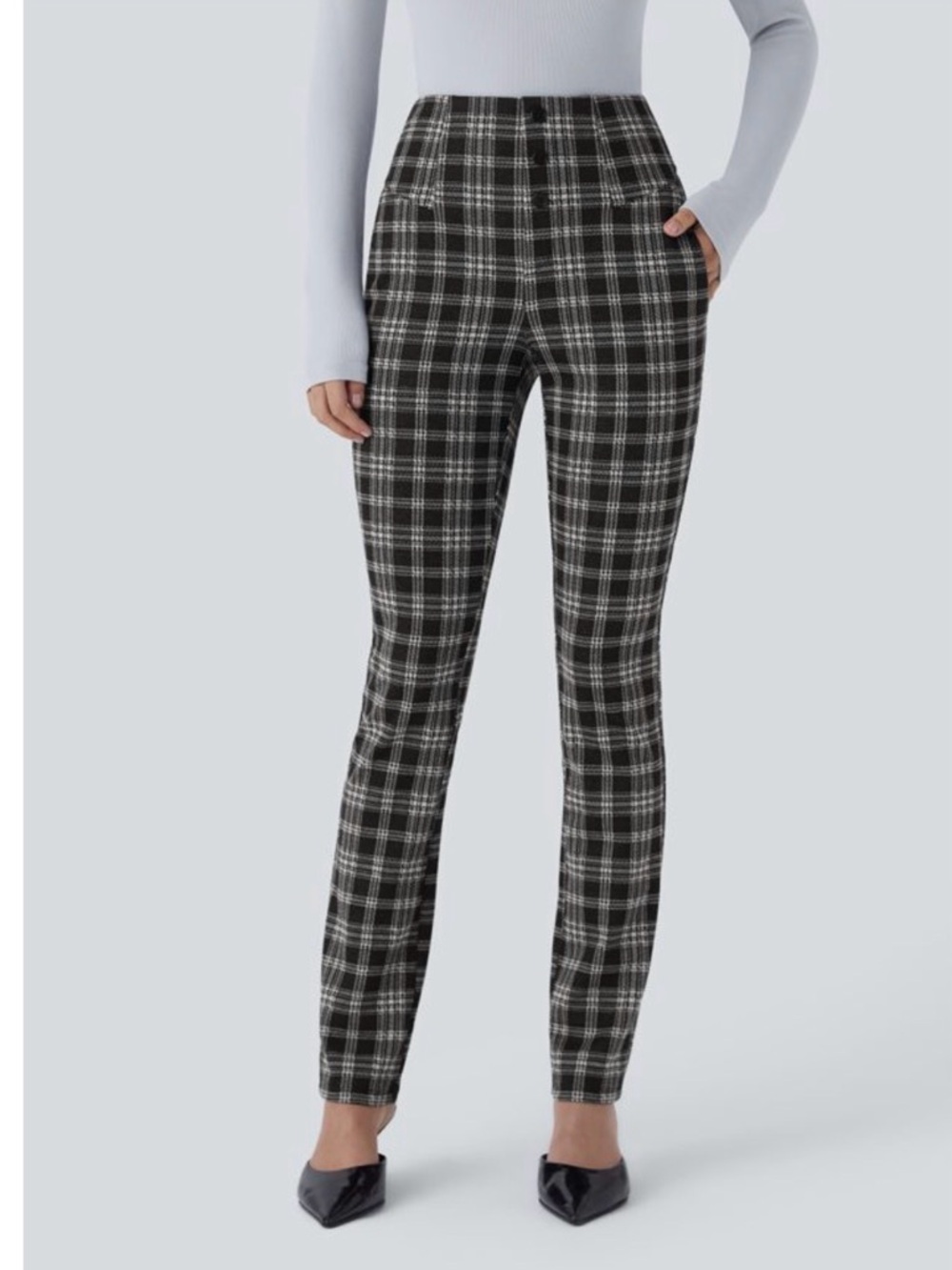 HALARA Black & White Plaid  Skinny Leggings